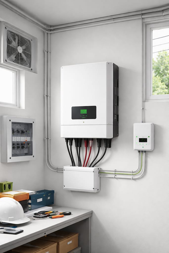 Properly installed solar inverter with adequate ventilation